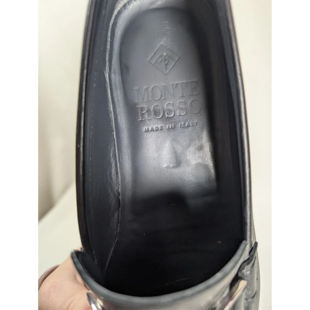 Monte Rosso Black Leather Horsebit Loafer Shoes 9.5M Made‎ in Italy Minimalist